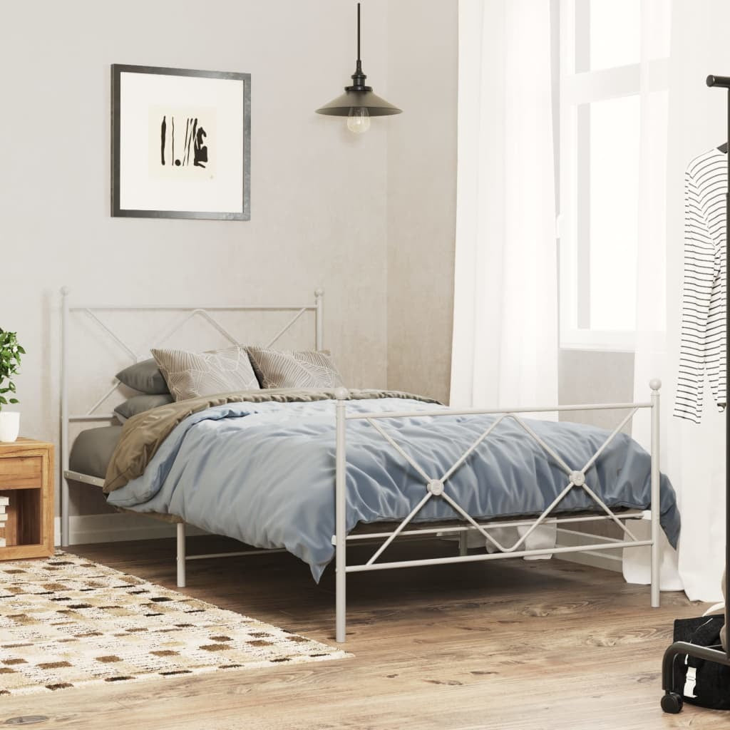 Bed Frame White Steel 39.4 x 78.7 in Bed Frame Rectangular