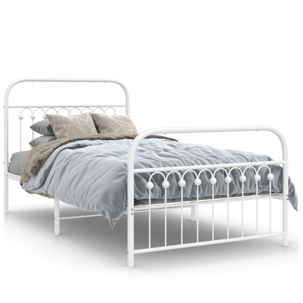 Bed Frame White Steel Twin Bed Frame Rectangular Modern