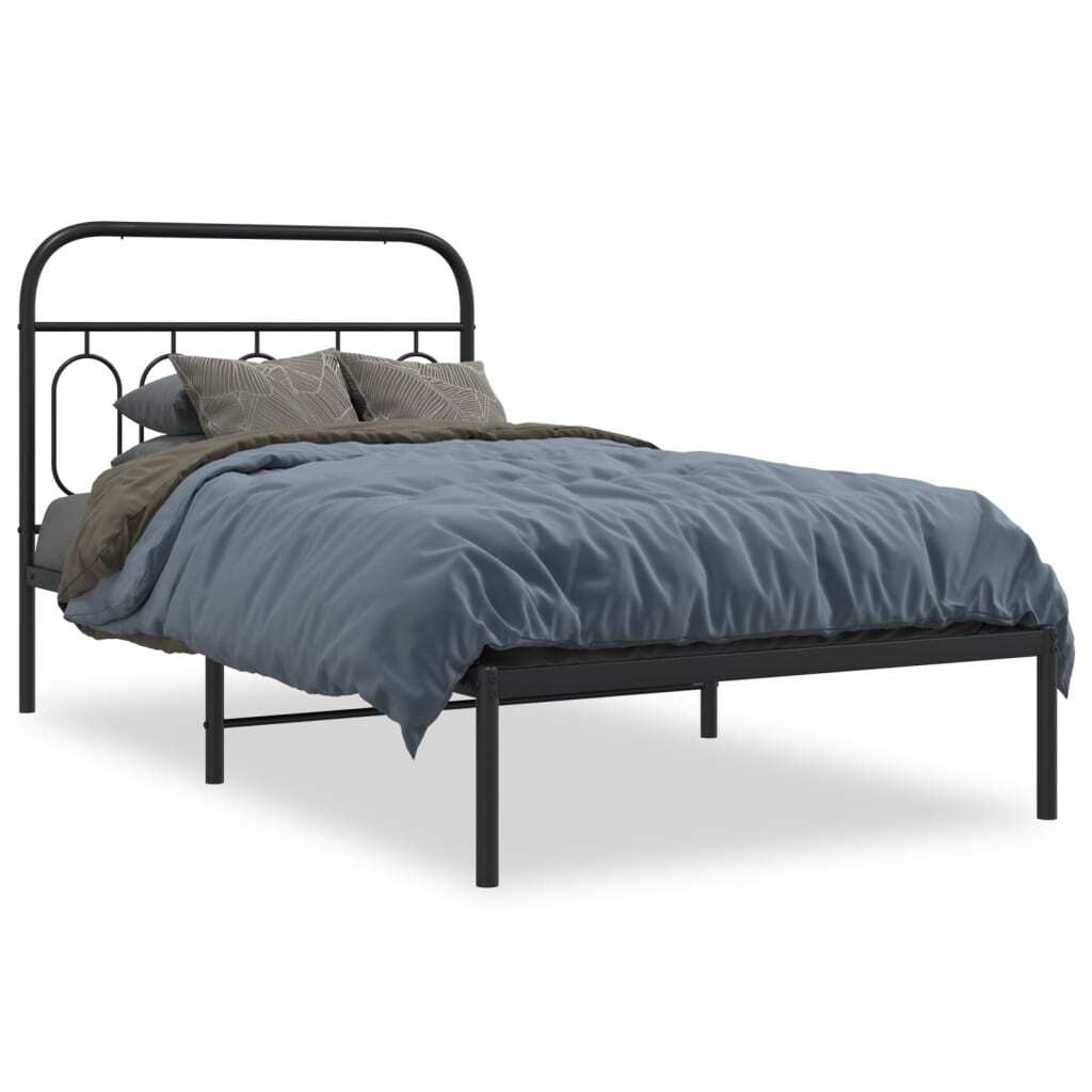 Bed Frame Black Steel 39.4x78.7 in Bed Frame Rectangular