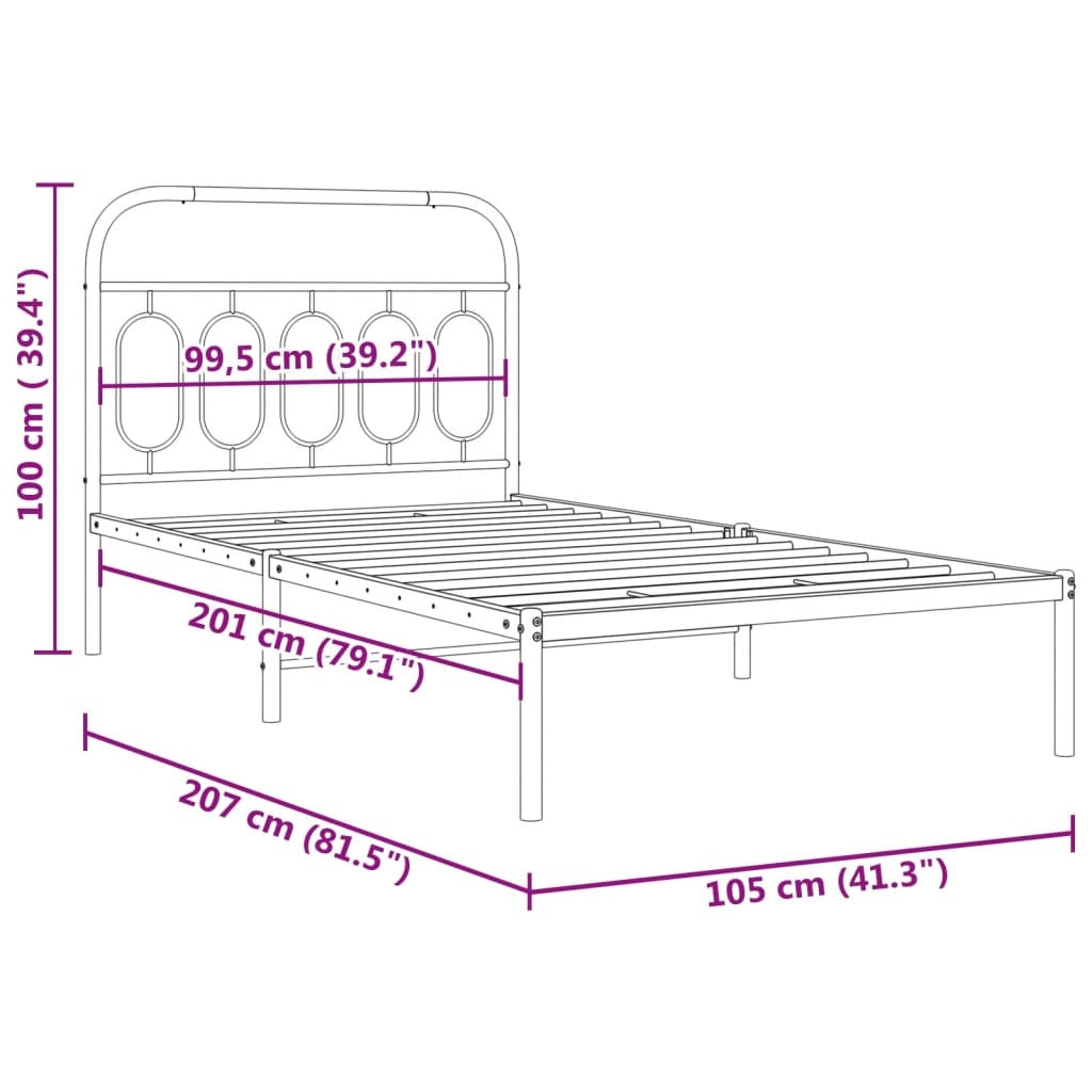 Bed Frame Black Steel 39.4x78.7 in Bed Frame Rectangular