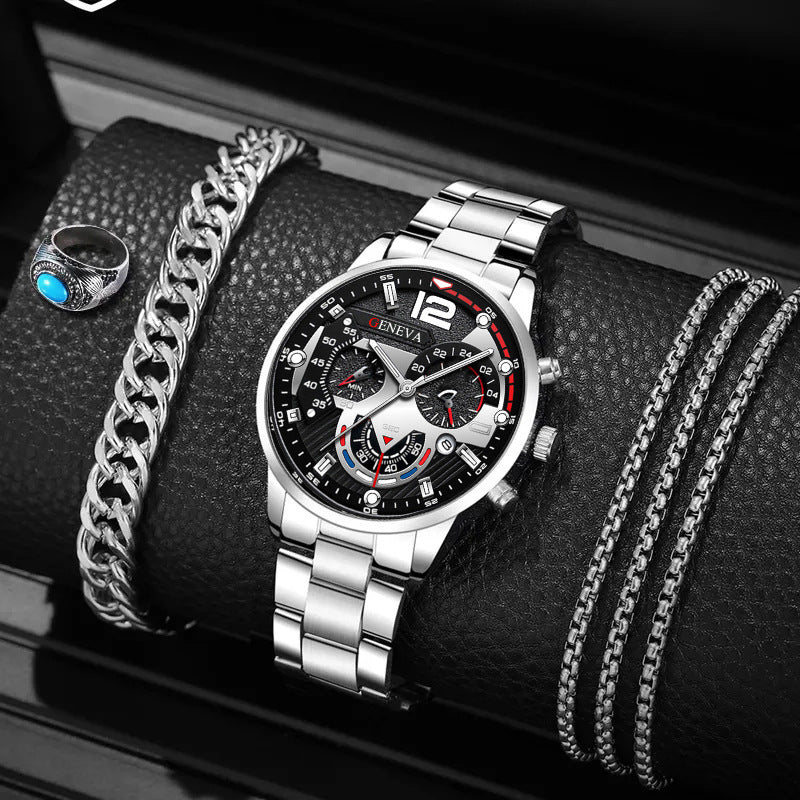 Creative Large Dial Three-Eye Steel Band Quartz Watch