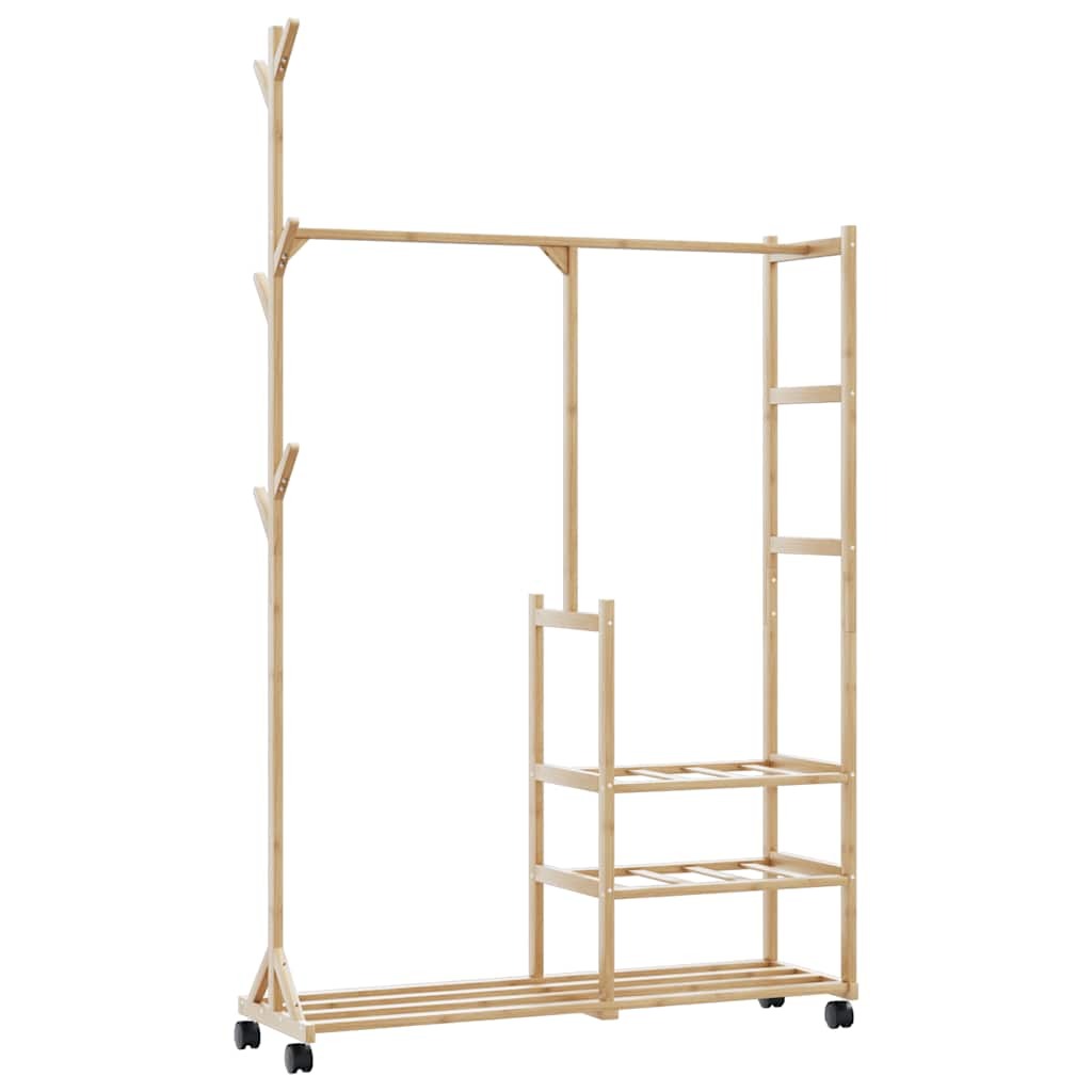 Clothes Rack Natural Bamboo Bamboo 39.4 x 15.0 x 69.1 in Rollable
