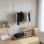 Clothes Rack Natural Bamboo Bamboo 39.4 x 15.0 x 69.1 in Rollable