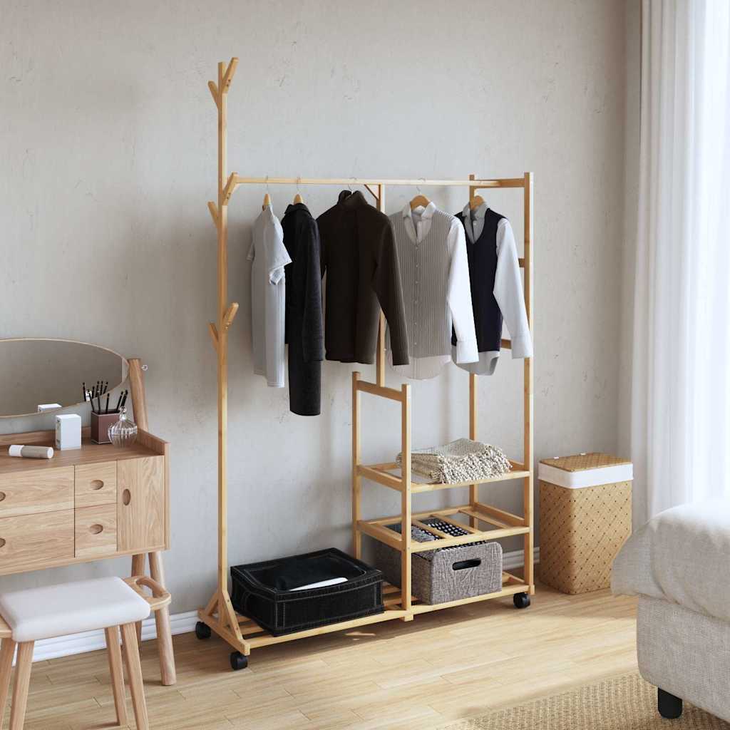 Clothes Rack Natural Bamboo Bamboo 39.4 x 15.0 x 69.1 in Rollable