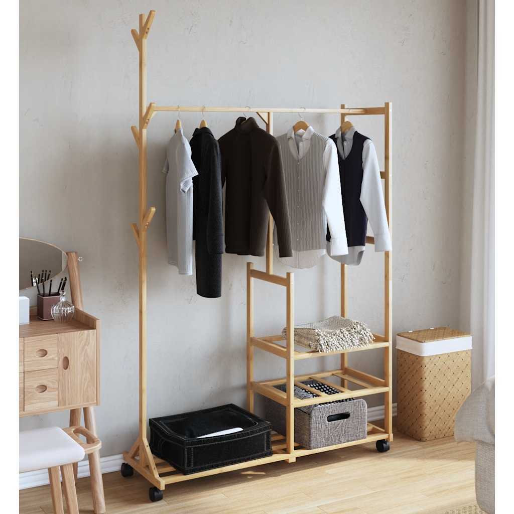 Clothes Rack Natural Bamboo Bamboo 39.4 x 15.0 x 69.1 in Rollable