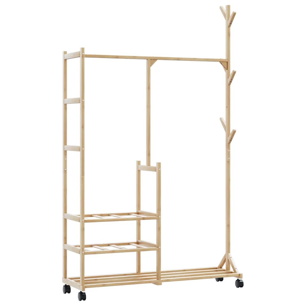 Clothes Rack Natural Bamboo Bamboo 39.4 x 15.0 x 69.1 in Rollable