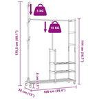 Clothes Rack Natural Bamboo Bamboo 39.4 x 15.0 x 69.1 in Rollable