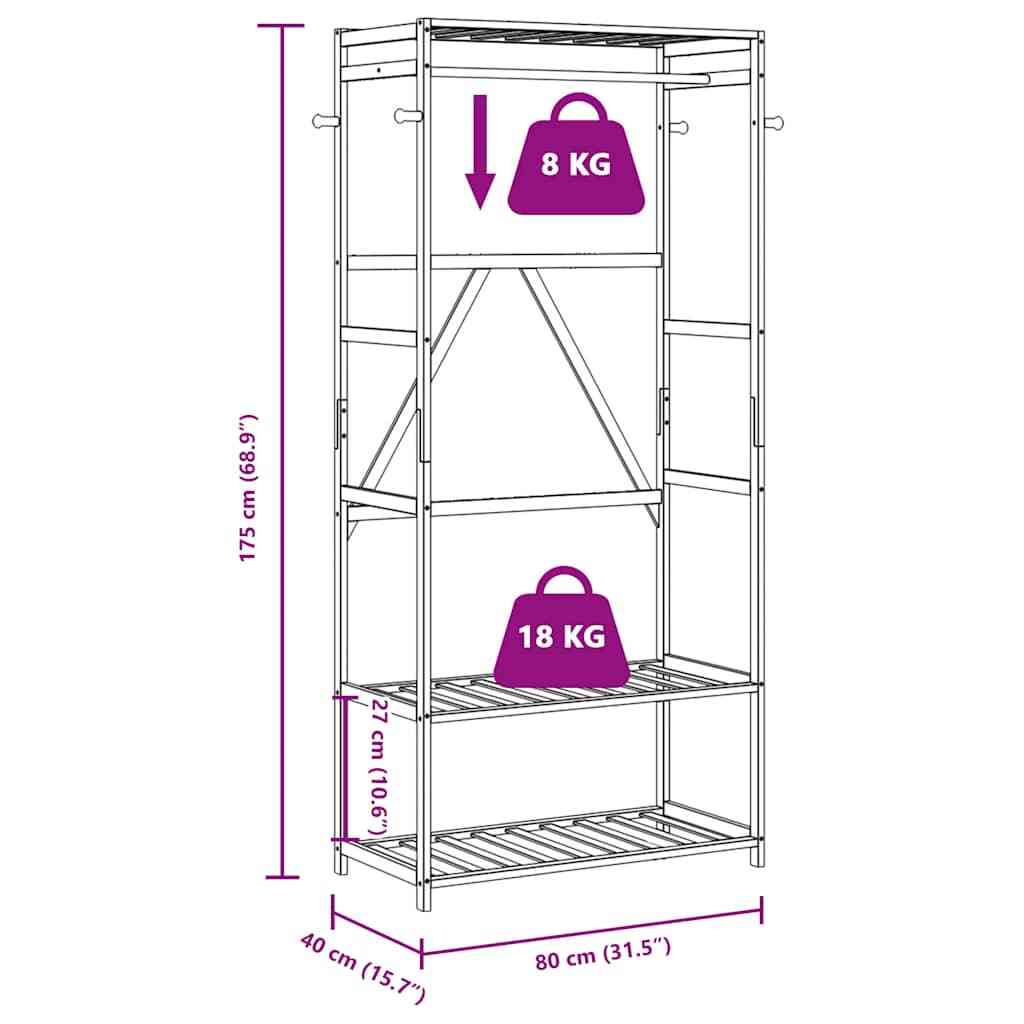 Clothes Rack Bamboo 31.5 x 15.7 x 68.9 in Bamboo Clothes Rack