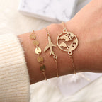 Bohemian Aircraft Map Charm Bracelet Set – 3 Pieces for Women