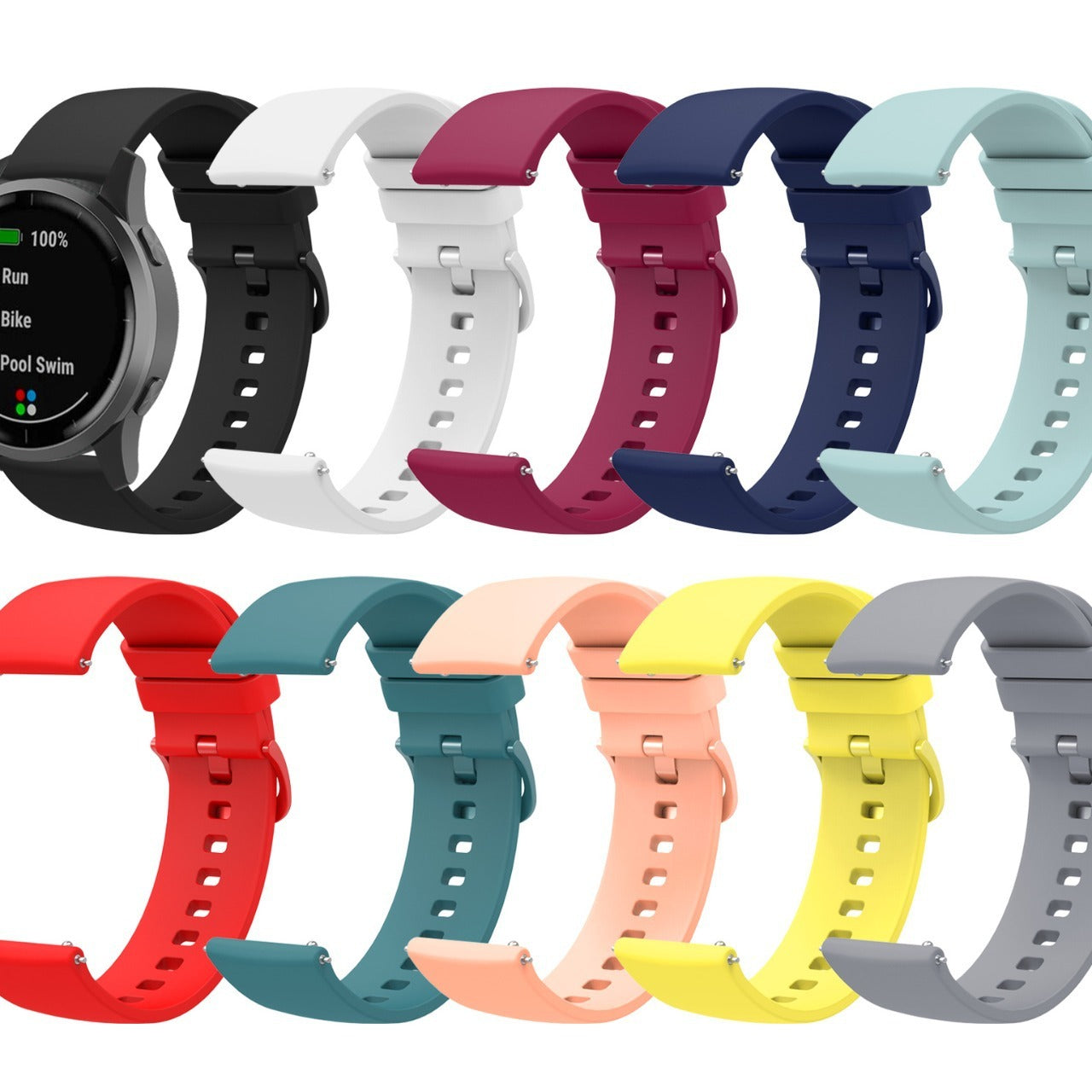 Universal Flat Silicone Watch Strap – Matching Color Buckle