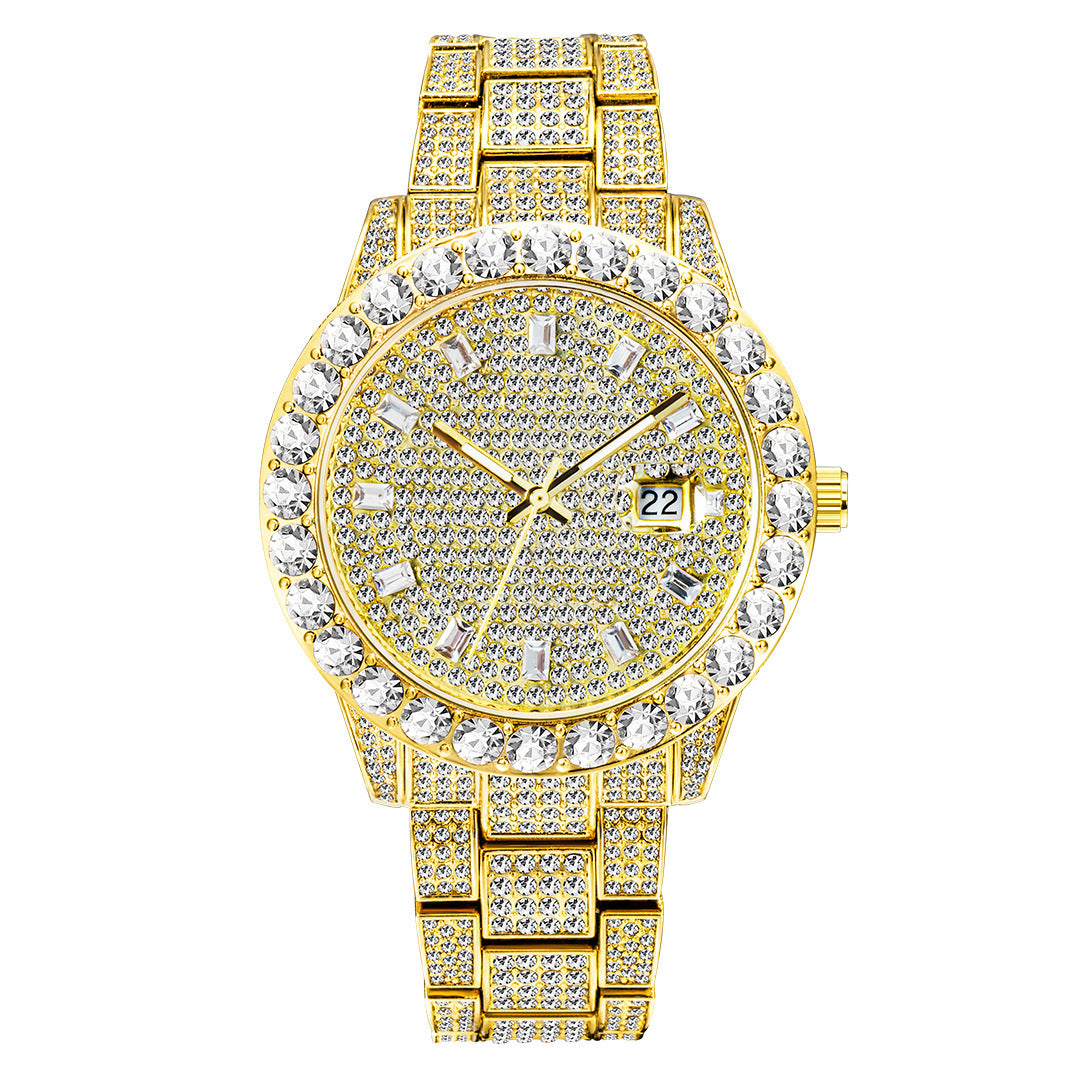 Fashionable Large Dial Watch with Full Diamond Accents