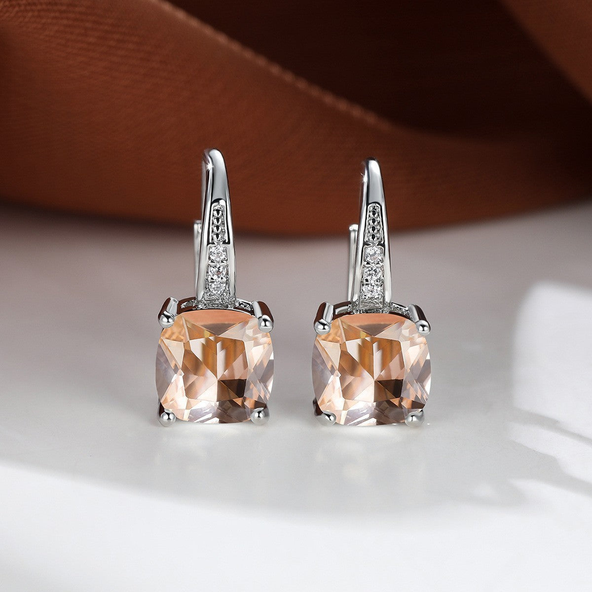 Square Zircon Inlaid Ear Hook – Korean Style Fashion, Versatile Design
