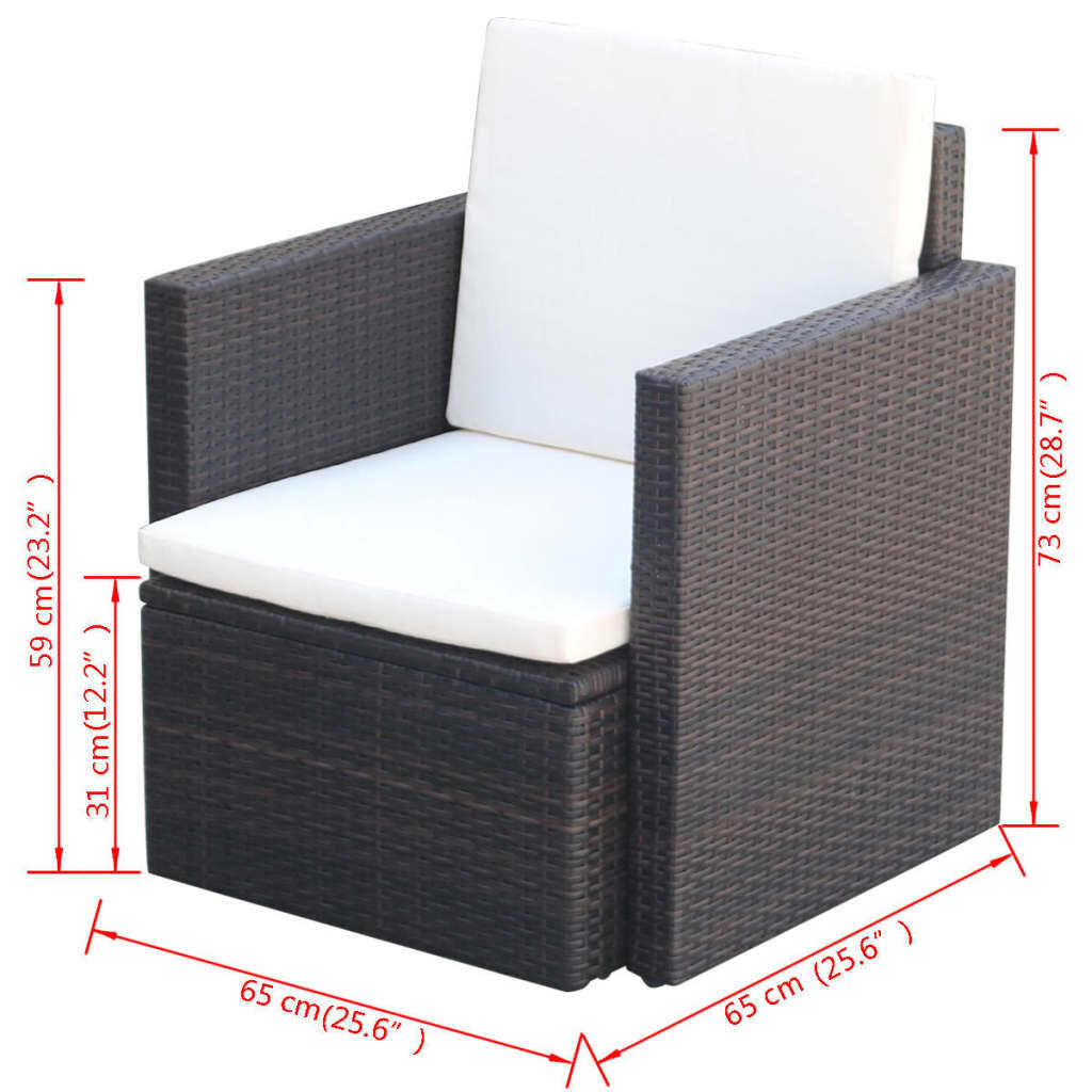 Armchair Brown Poly Rattan 25.6 x 25.6 x 28.7 in Lightweight