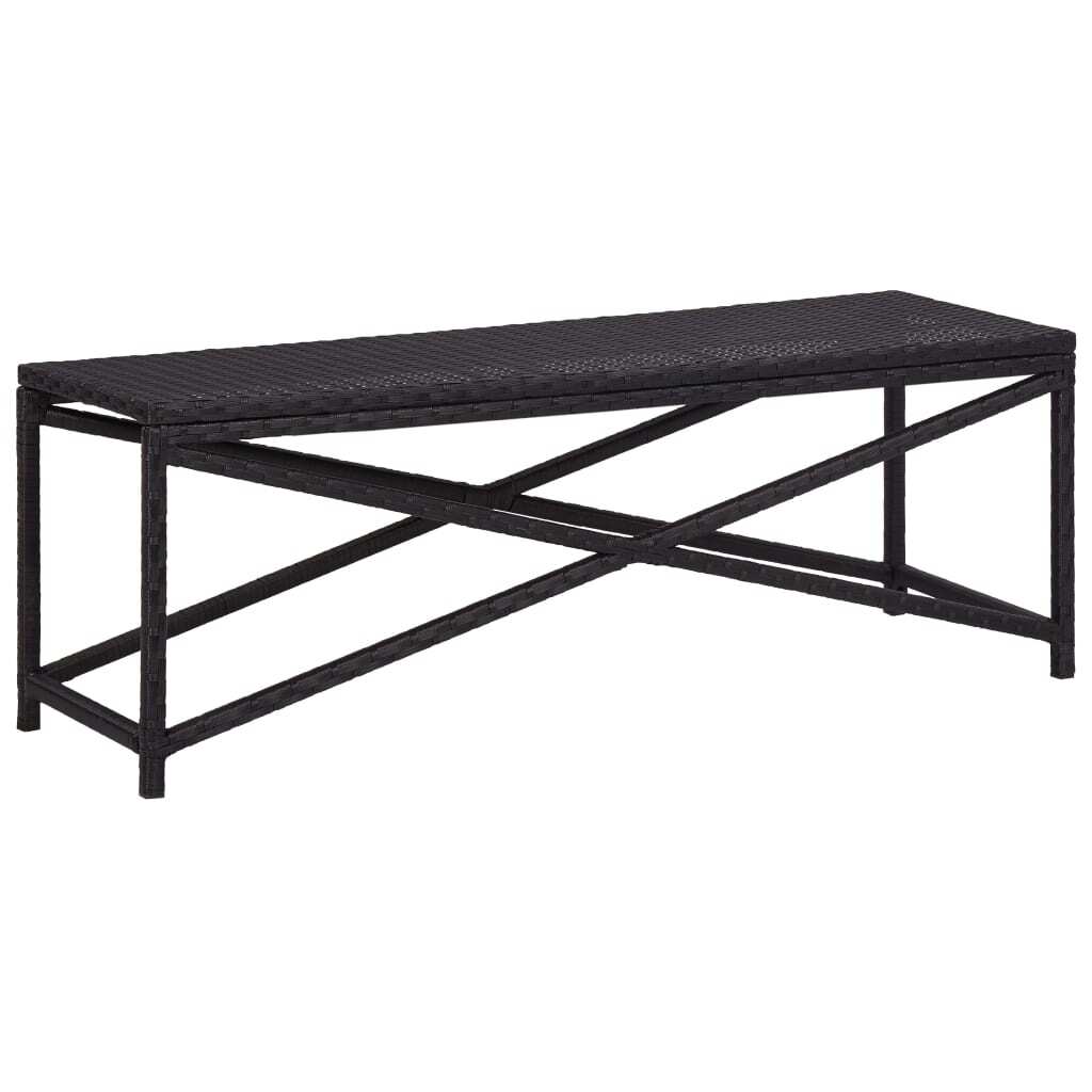 Bench Black Poly Rattan, Powder-Coated Steel 47.2 in Durable