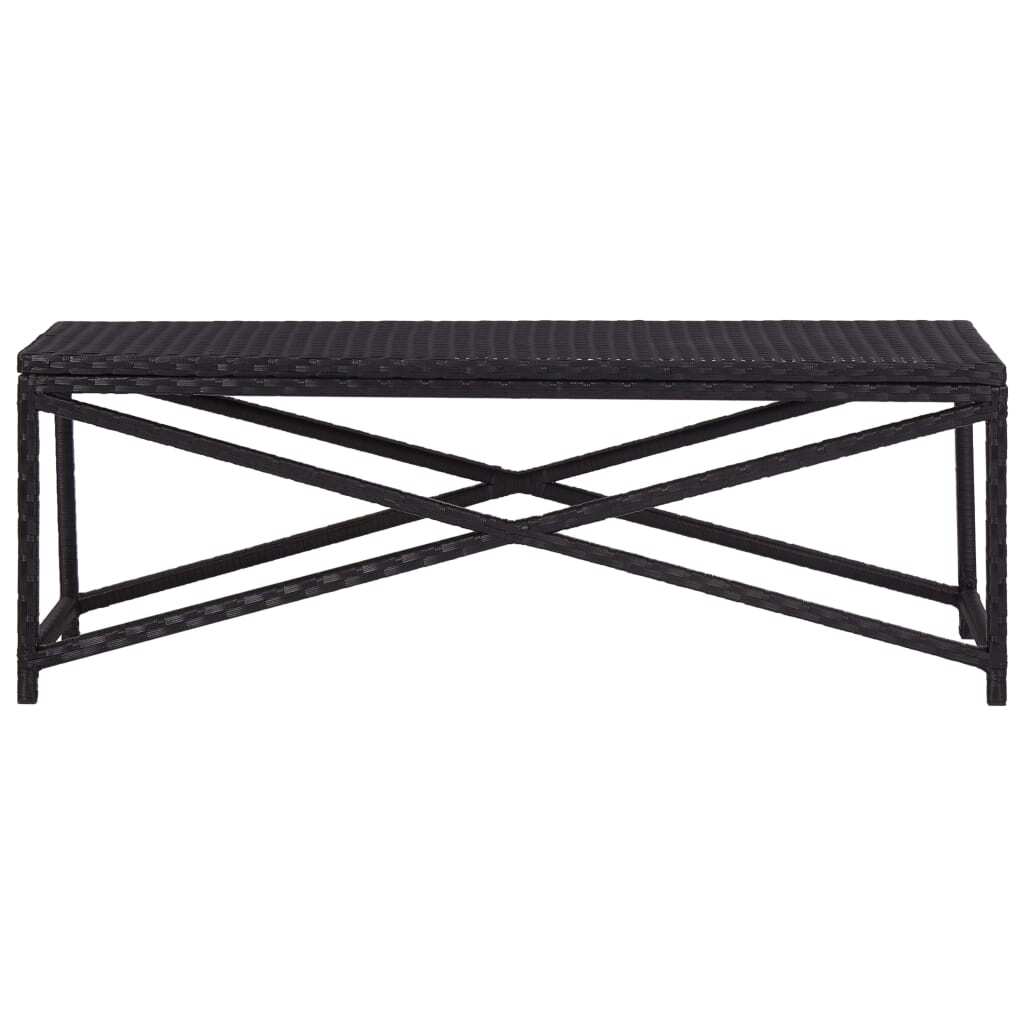 Bench Black Poly Rattan, Powder-Coated Steel 47.2 in Durable
