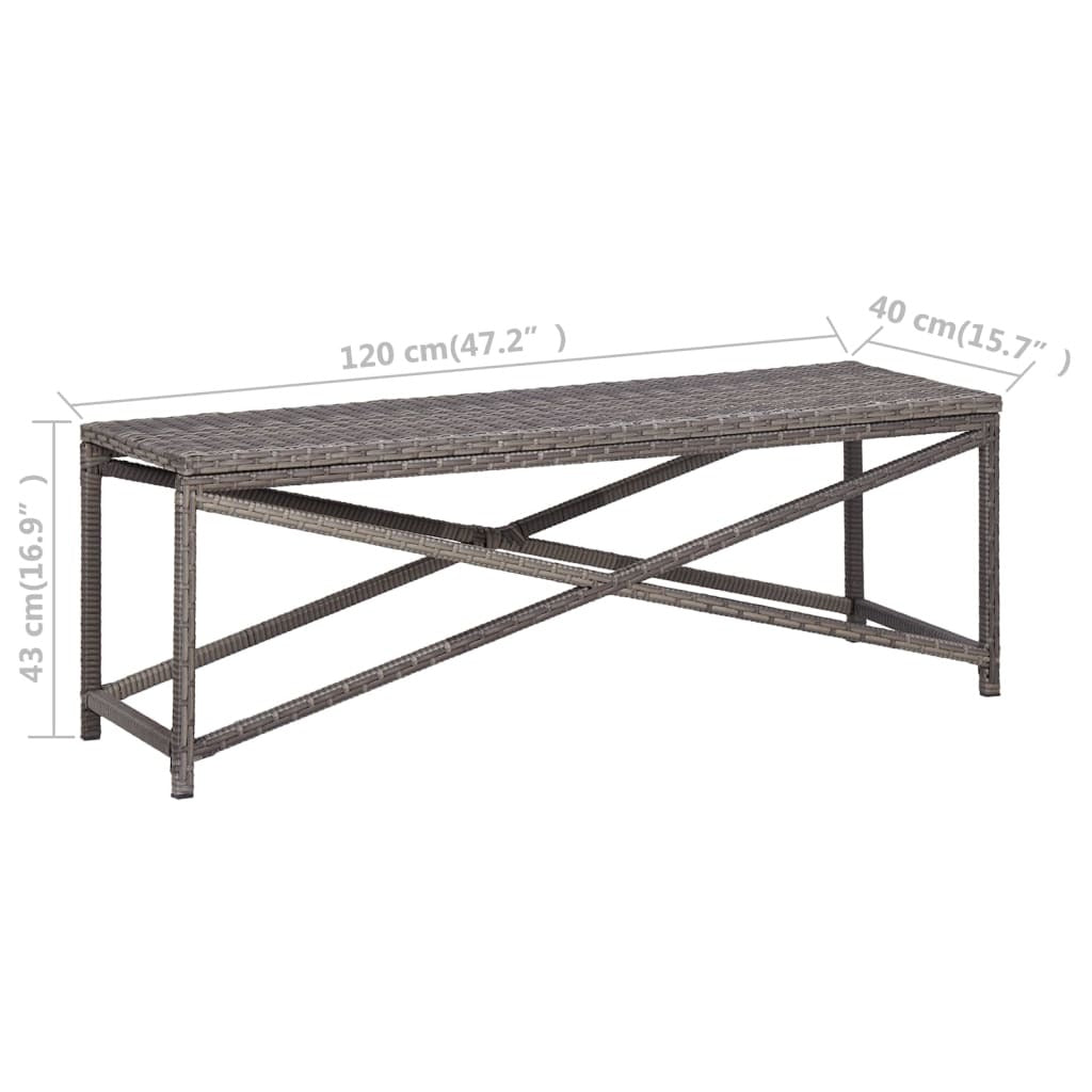Bench Grey PE Rattan, Powder-Coated Steel 47.2 in Tough Bench