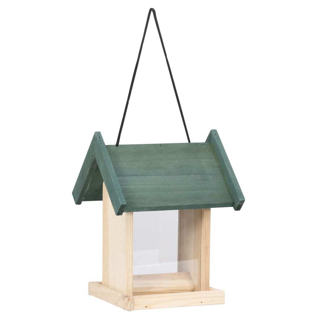 Bird Feeder Green, Natural Wood Firwood, PVC Medium Portable