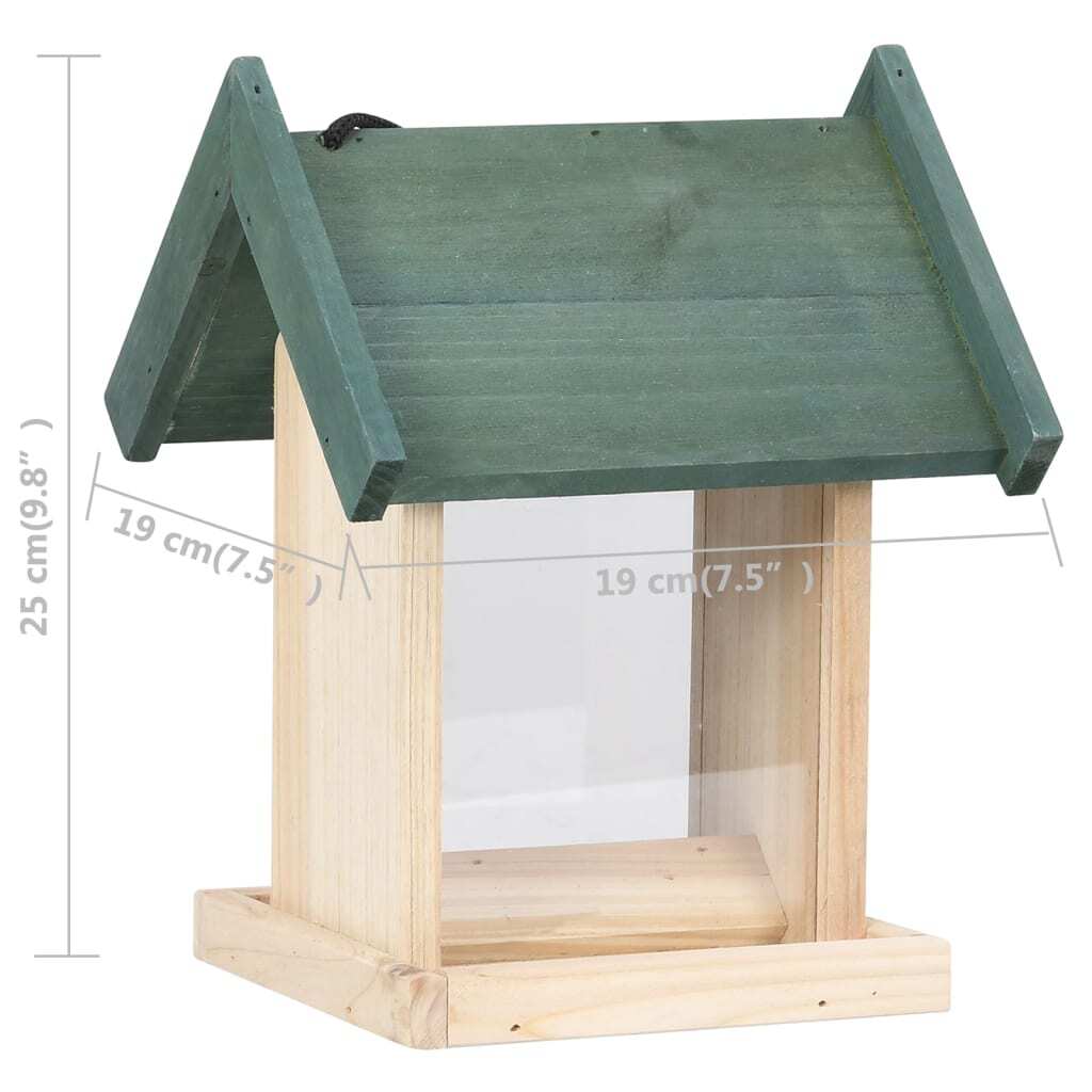Bird Feeder Green, Natural Wood Firwood, PVC Medium Portable