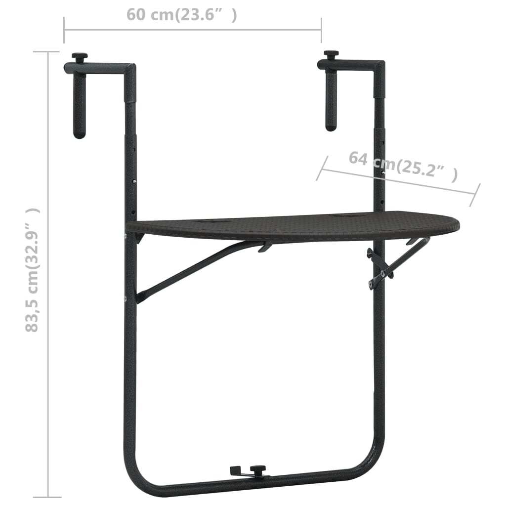 Balcony Table Brown Plastic, Steel Medium Foldable