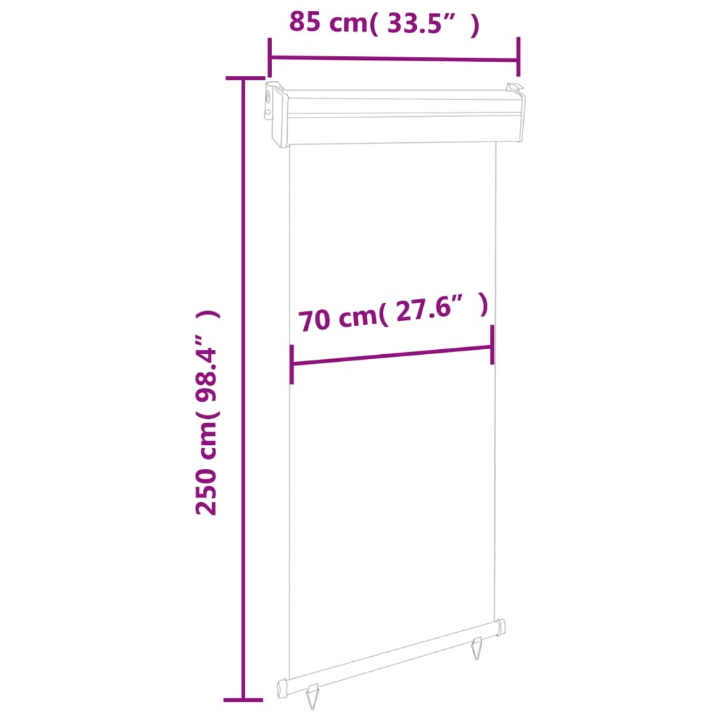 Balcony Side Awning Grey Steel, Aluminum, Polyester 33.5 x 98.4 in