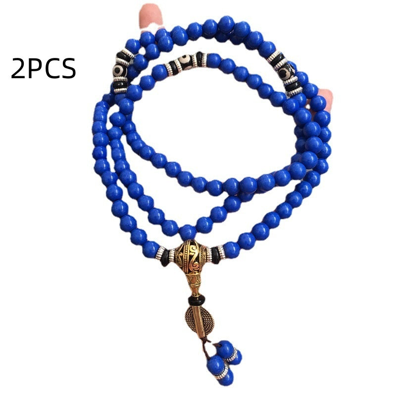 Lapis Lazuli 108 Bead Bracelet – Multi-Circle Design with Tibetan Beads