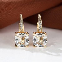 Square Zircon Inlaid Ear Hook – Korean Style Fashion, Versatile Design