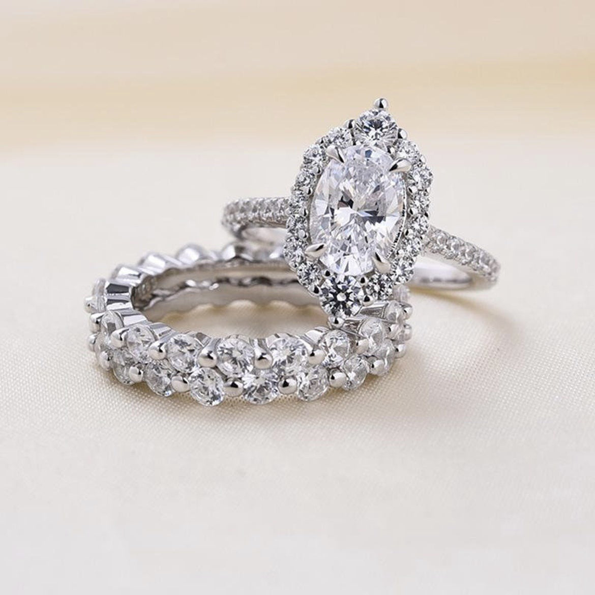 New European & American Fashion Jewelry – Women's Oval Zircon Ring Set