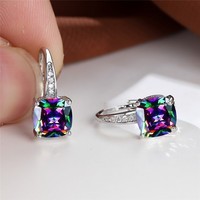 Square Zircon Inlaid Ear Hook – Korean Style Fashion, Versatile Design