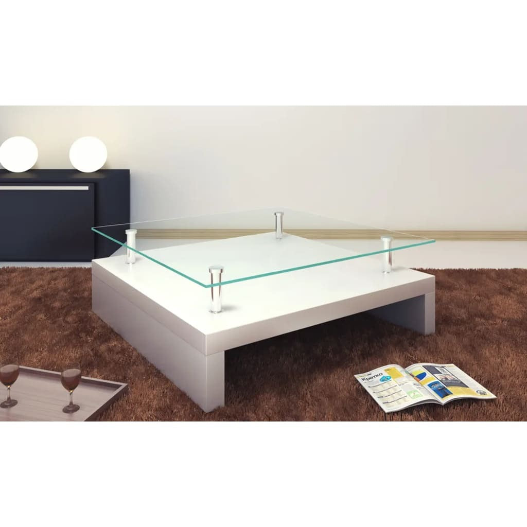 Coffee Table High gloss white MDF, Tempered Glass Medium