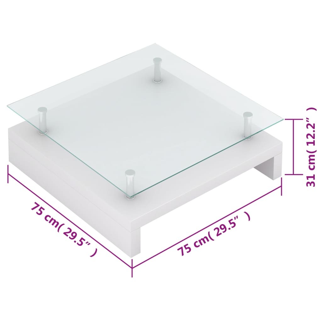 Coffee Table High gloss white MDF, Tempered Glass Medium