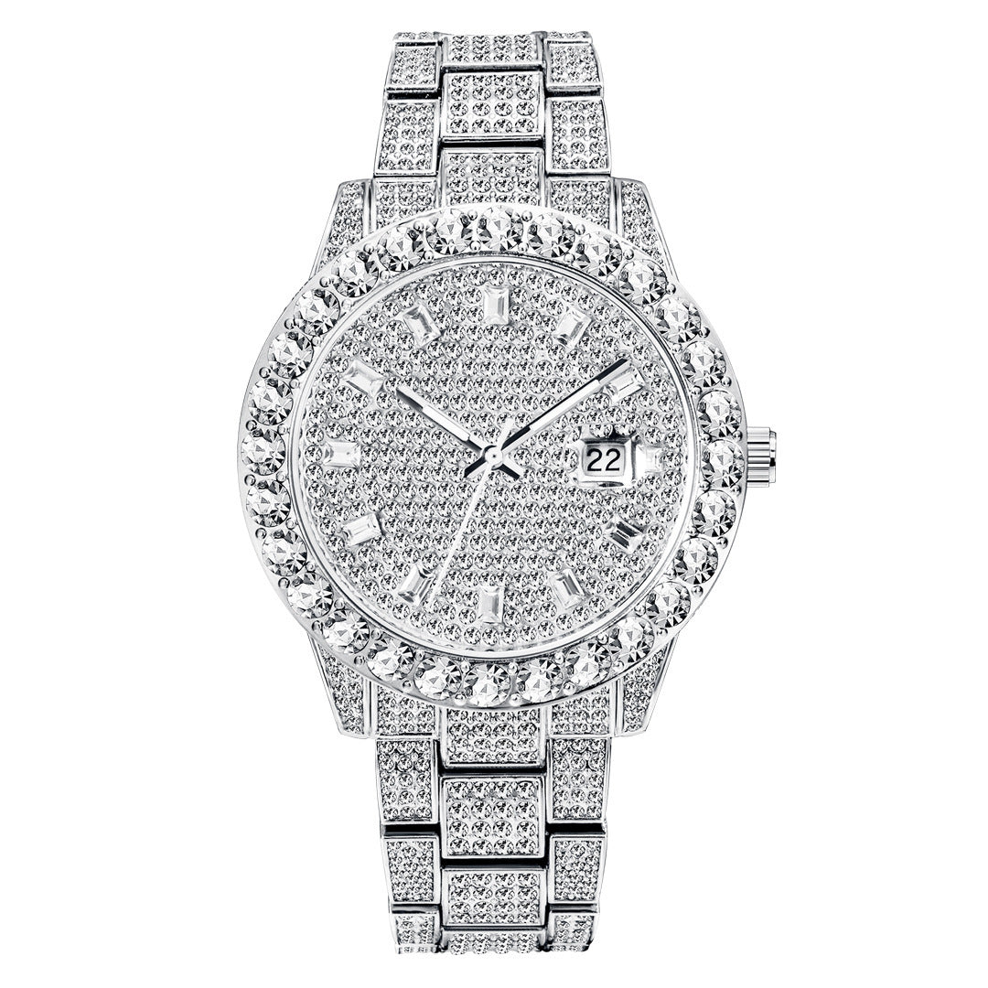 Fashionable Large Dial Watch with Full Diamond Accents
