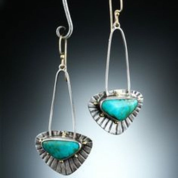 Inlaid Turquoise Long Color-Block Earrings – Stylish Statement Jewelry