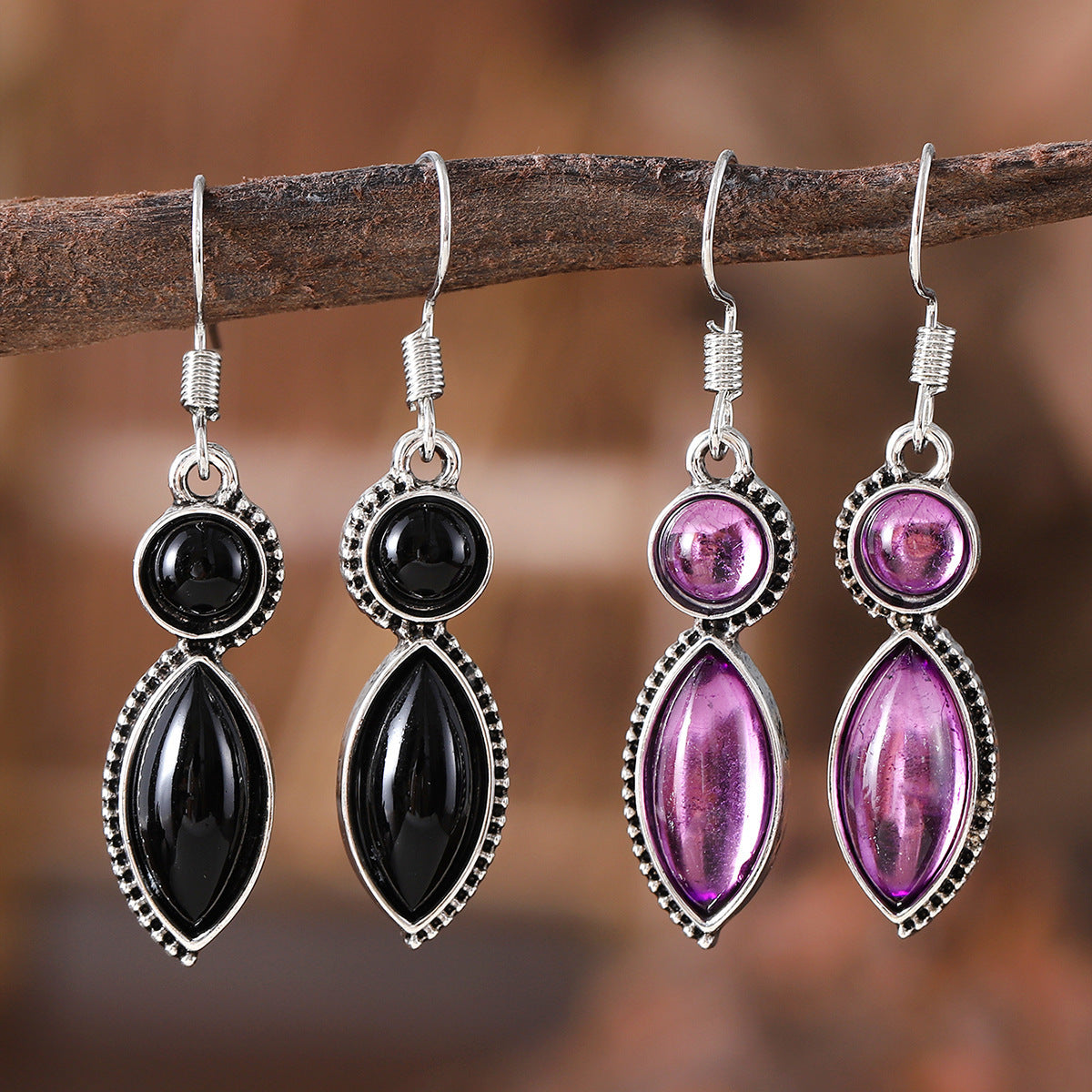 Vintage Gemstone Pendant Earrings – Bohemian & Unique Style