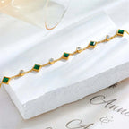 Fashion Gold-Plated Titanium Steel Bracelet with Square Emerald and Rhinestones