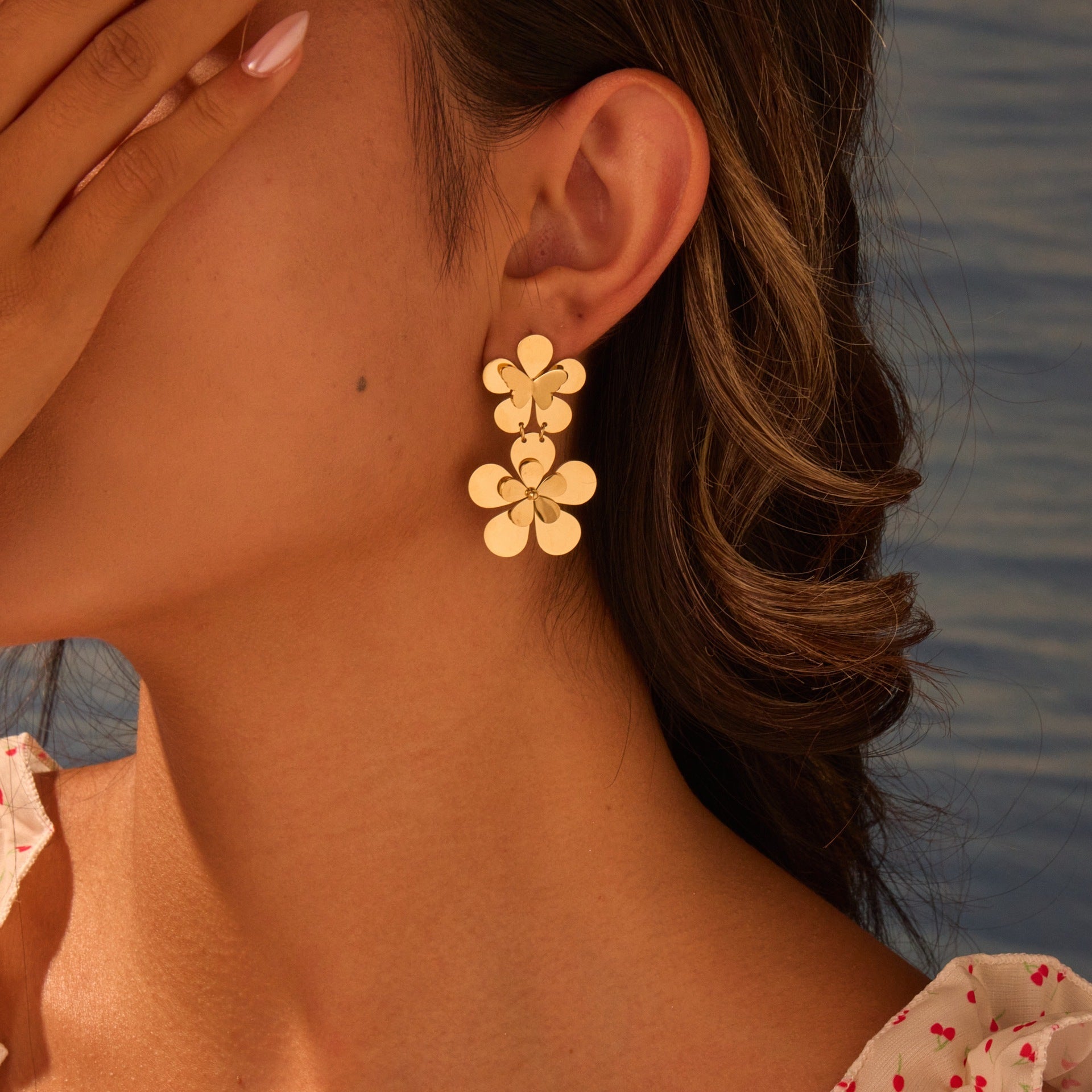 Women’s Stainless Steel Earrings – Elegant Flower & Butterfly Design