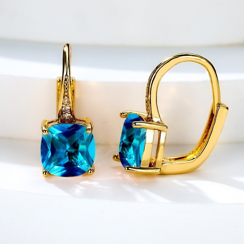 Square Zircon Inlaid Ear Hook – Korean Style Fashion, Versatile Design