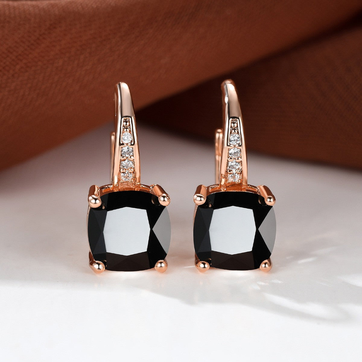 Square Zircon Inlaid Ear Hook – Korean Style Fashion, Versatile Design