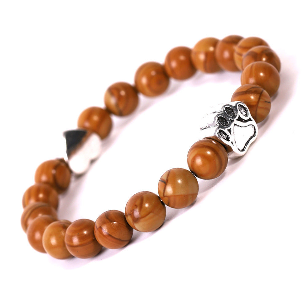 Tigereye & Indian Agate Dog Paw Bracelet with Heart Charm – Fashion Jewelry