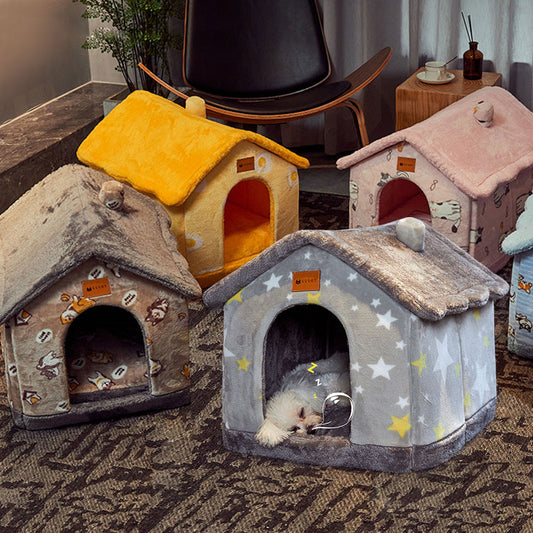 Foldable Dog House & Cat Bed. Removable Warm Nest, Enclosed Cave Sofa for Pets