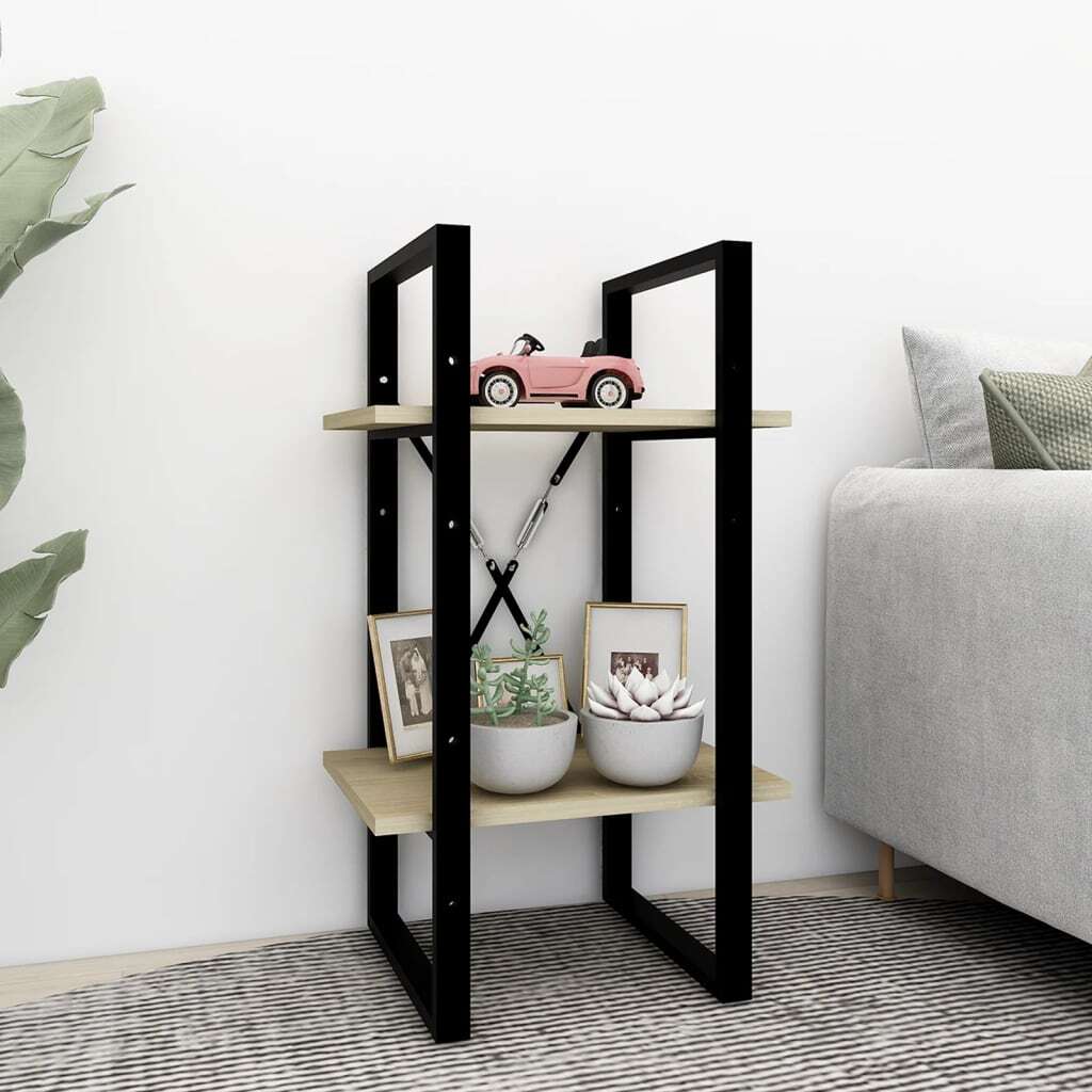 Book Cabinet Sonoma Oak, Black Engineered Wood, Metal Compact
