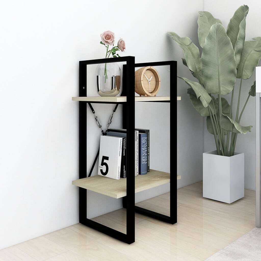 Book Cabinet Sonoma Oak, Black Engineered Wood, Metal Compact