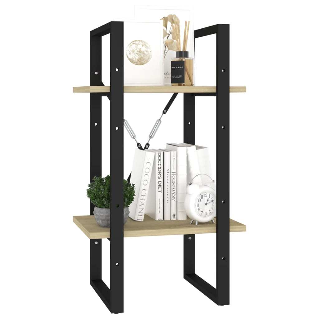 Book Cabinet Sonoma Oak, Black Engineered Wood, Metal Compact