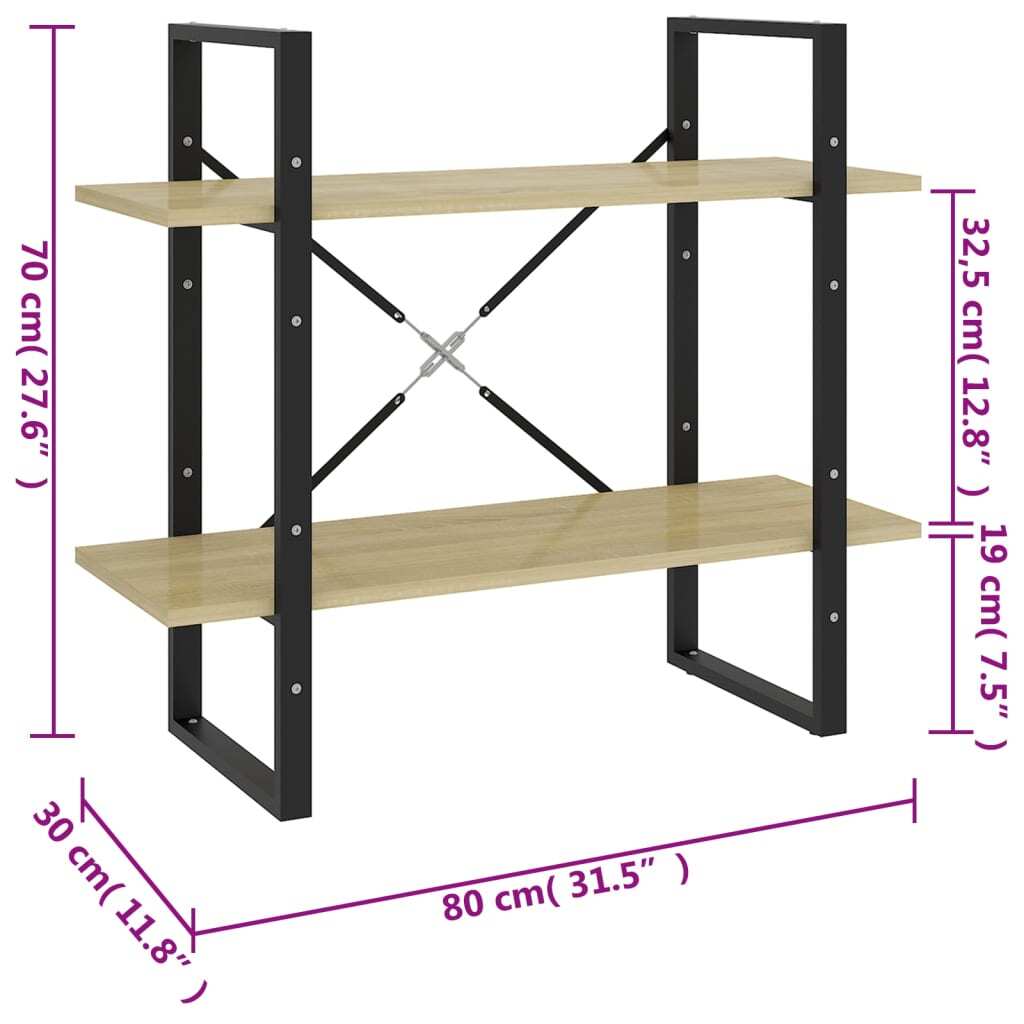 Book Cabinet Sonoma oak, Black Engineered wood, Metal
