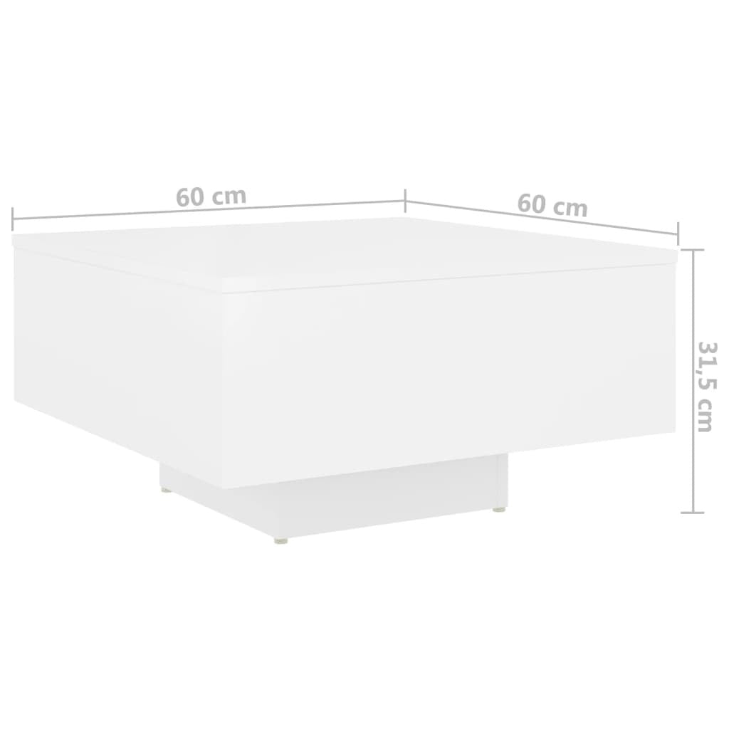 Coffee Table White Engineered Wood 23.6 in x 23.6 in x 12.4 in