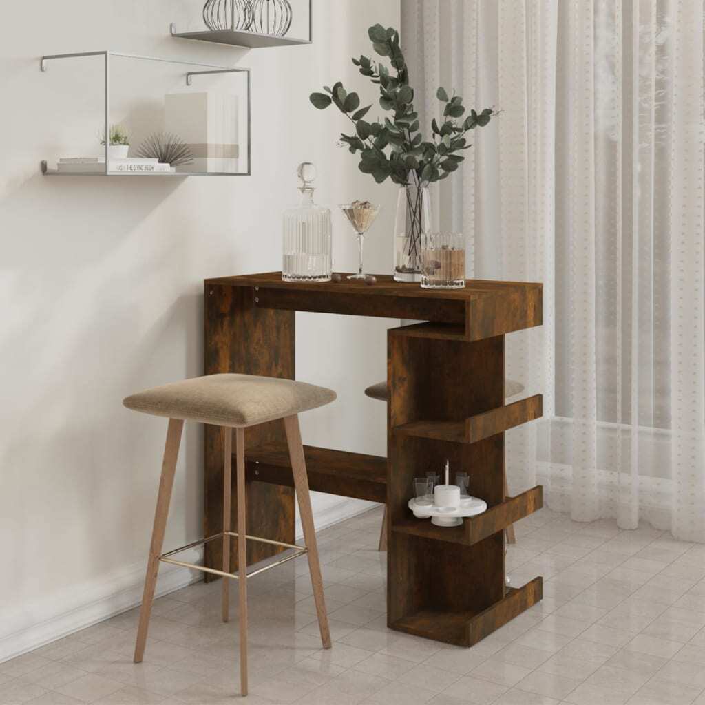 Bar Table Smoked Oak Engineered Wood 39.4 x 19.7 x 40.0 in