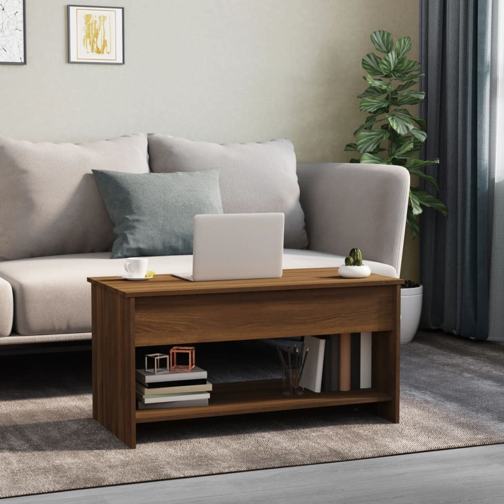 Coffee Table Brown Oak Engineered Wood Medium Storage