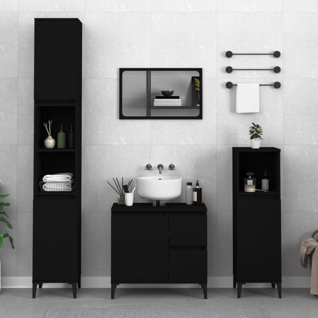 Bathroom Cabinet Black Engineered wood, Metal Standard
