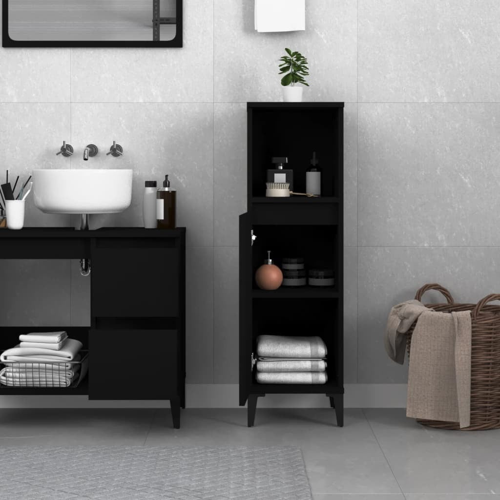 Bathroom Cabinet Black Engineered wood, Metal Standard