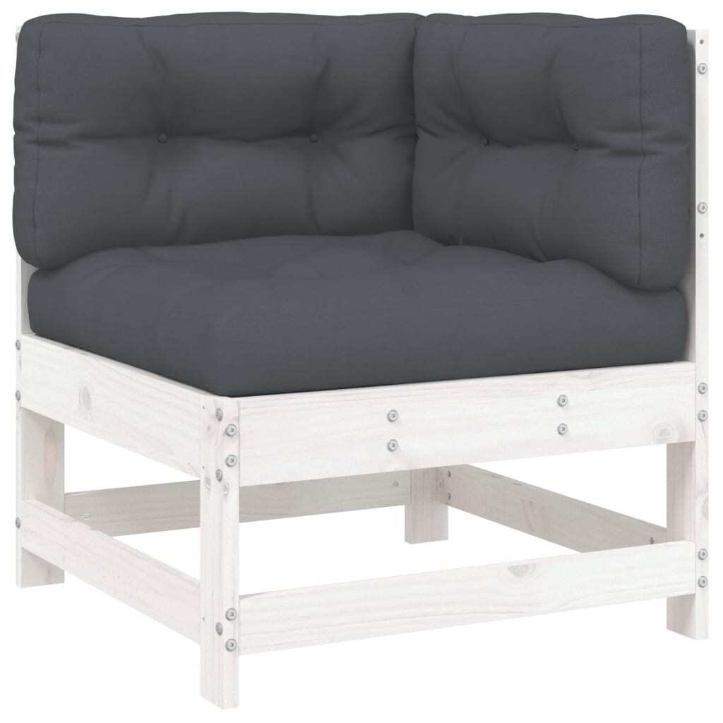 Corner Sofa White and Anthracite Solid pine wood and oxford fabric