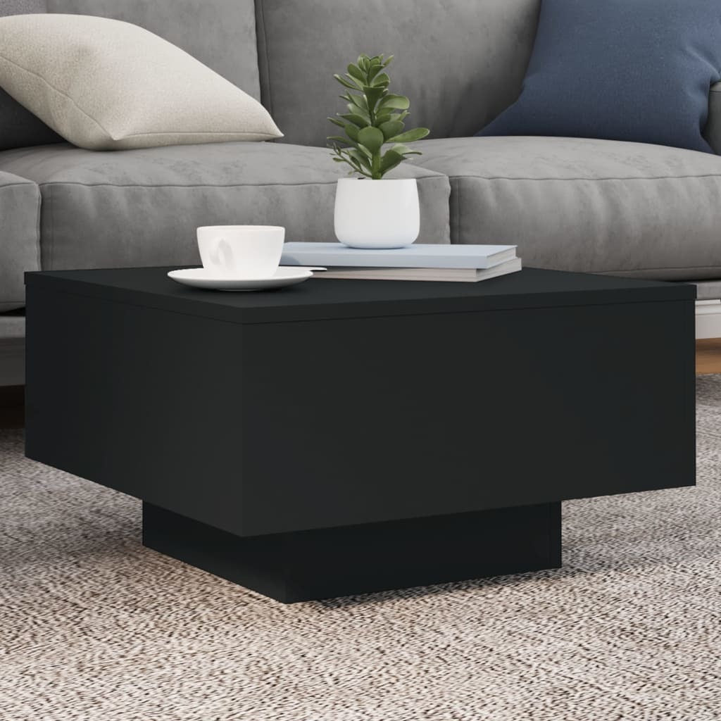Coffee Table Black Engineered Wood 21.7 in square Lights